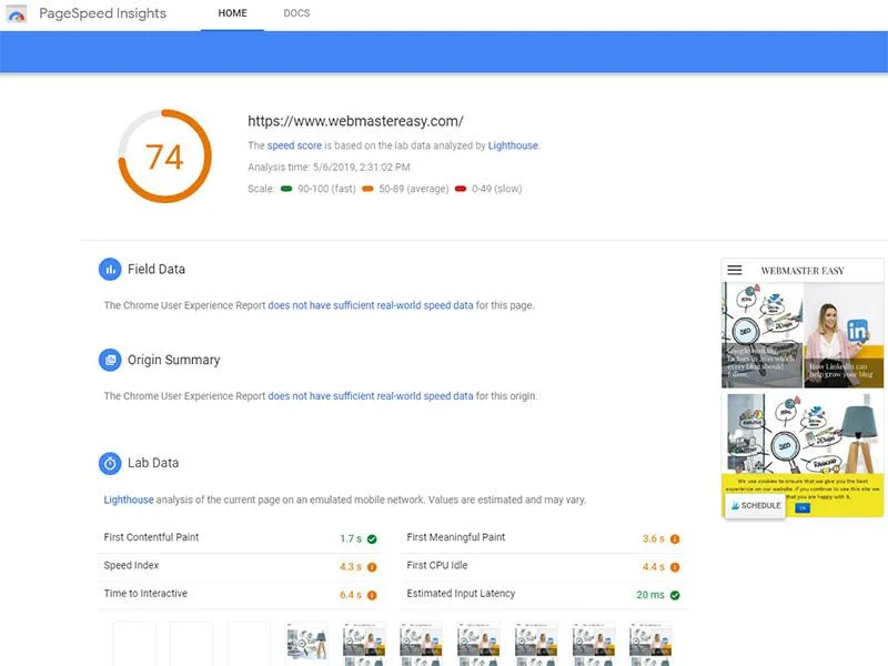 page speed insights