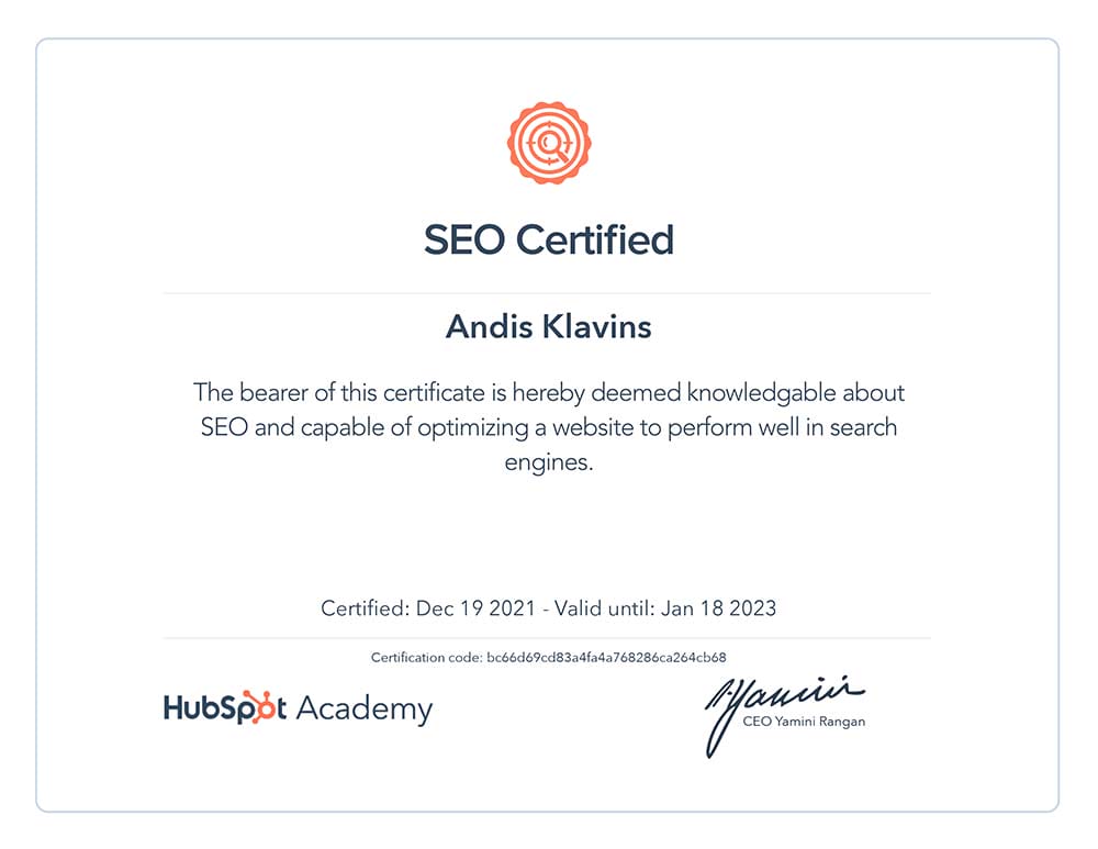 hubspot seo certification